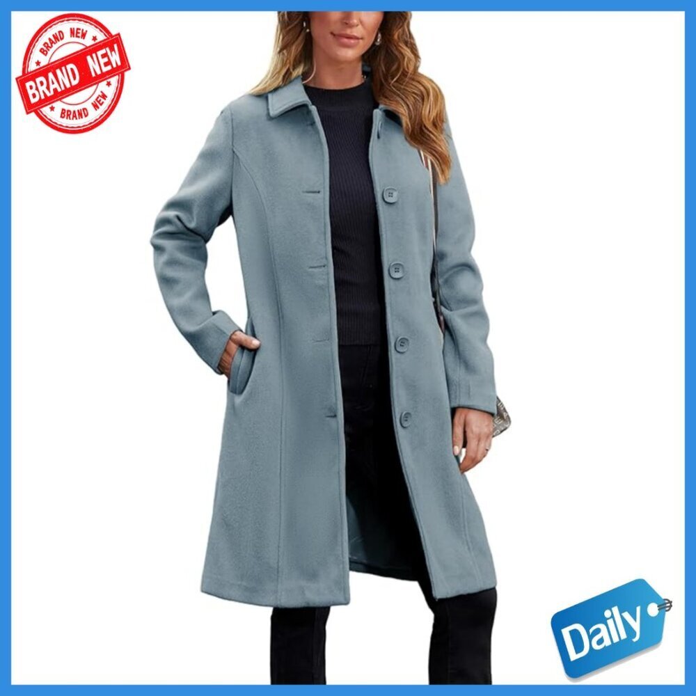 Women's Faux Wool Peacoat Long Trench Coat Winter Overcoat with Pockets